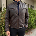 Men's Lamb Leather Jacket. Brown Vintage Style with Zip Pockets - Velora Luxury Fashion