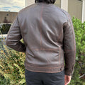 Men's Lamb Leather Jacket. Brown Vintage Style with Zip Pockets - Velora Luxury Fashion