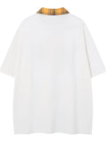 Men's Letter Plaid Collar Short Sleeve Polo - Velora Luxury Fashion