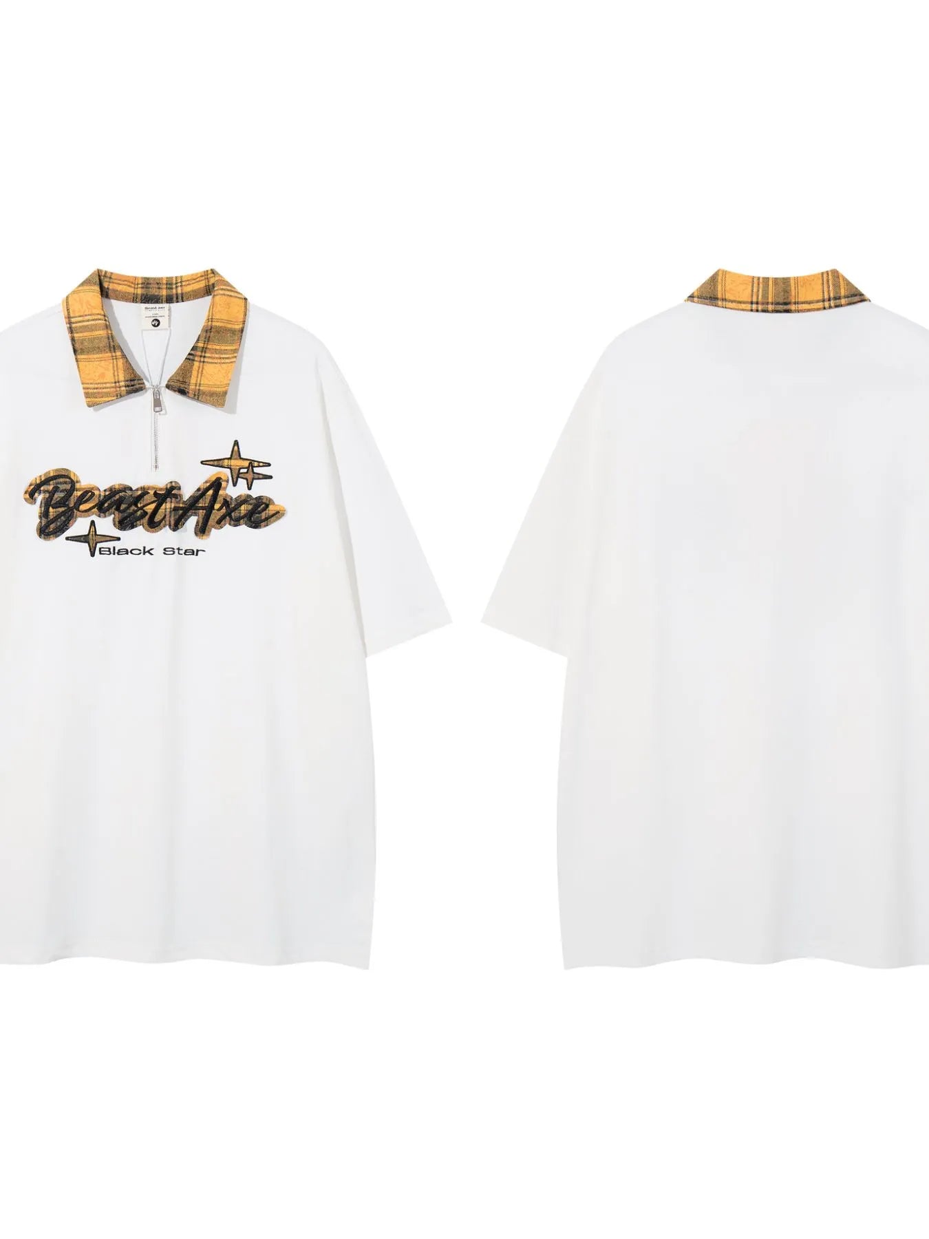 Men's Letter Plaid Collar Short Sleeve Polo - Velora Luxury Fashion