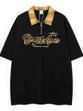 Men's Letter Plaid Collar Short Sleeve Polo - Velora Luxury Fashion