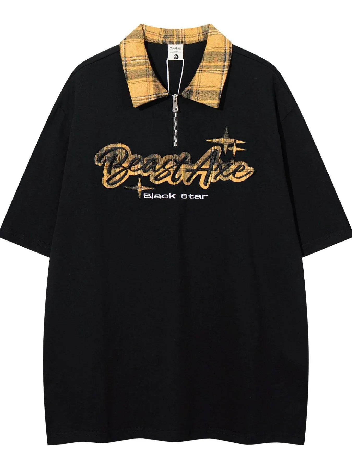 Men's Letter Plaid Collar Short Sleeve Polo - Velora Luxury Fashion