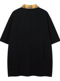 Men's Letter Plaid Collar Short Sleeve Polo - Velora Luxury Fashion