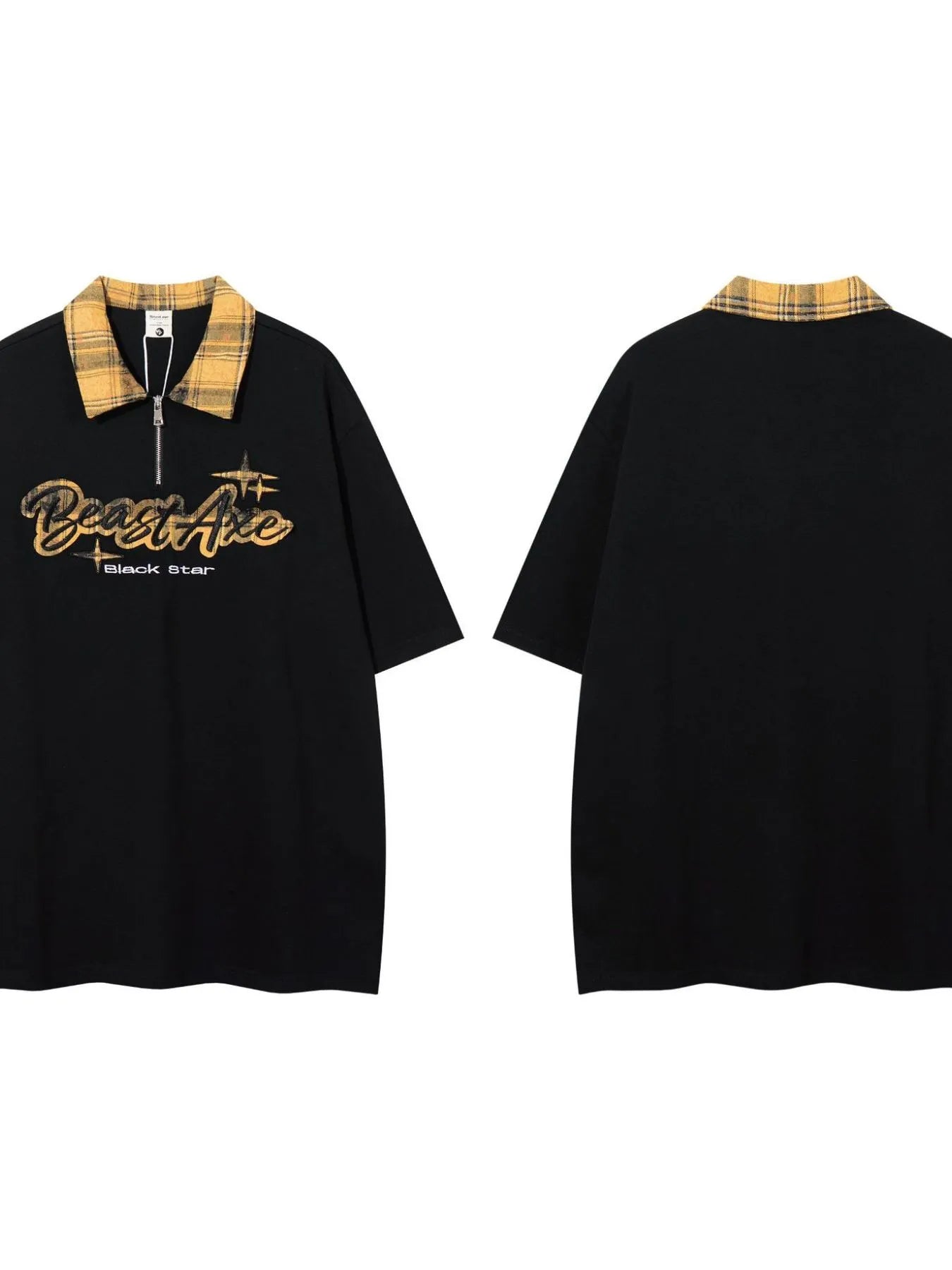 Men's Letter Plaid Collar Short Sleeve Polo - Velora Luxury Fashion