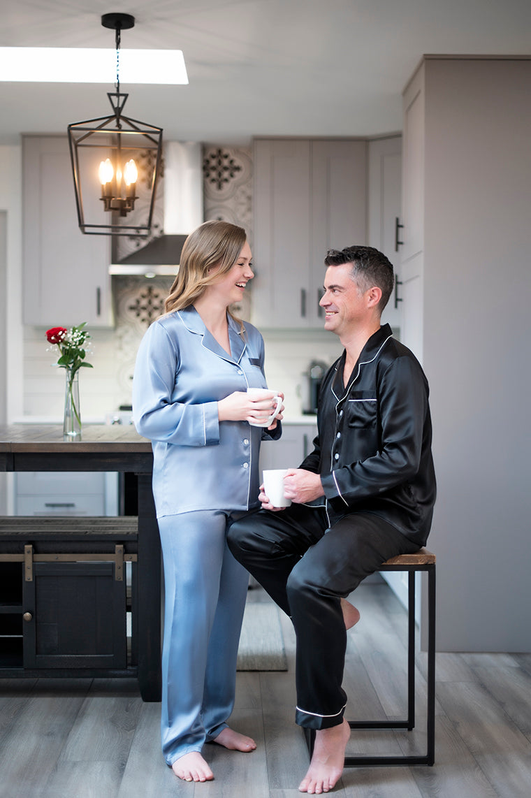 Men's Mulberry Silk Pajama Set Black - Velora Luxury Fashion