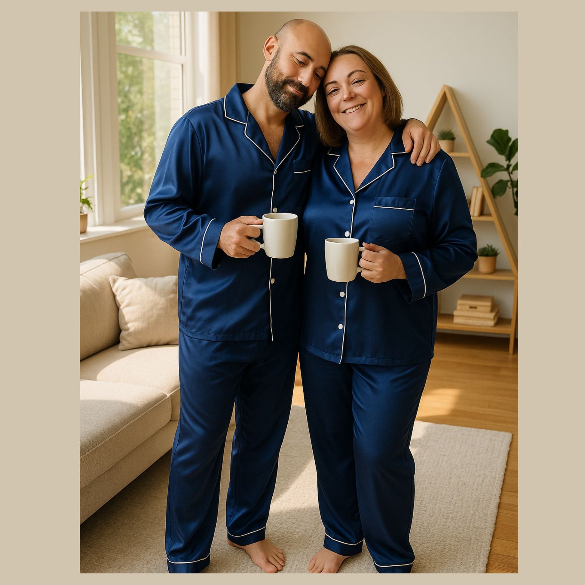 Men's Mulberry Silk Pajama Set Navy Blue - Velora Luxury Fashion