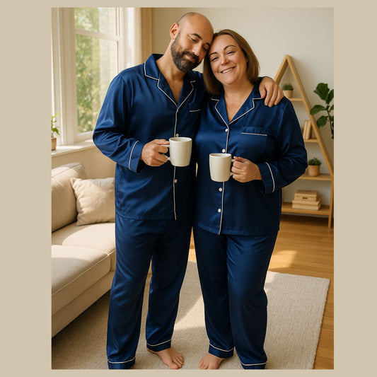 Men's Mulberry Silk Pajama Set Navy Blue - Velora Luxury Fashion