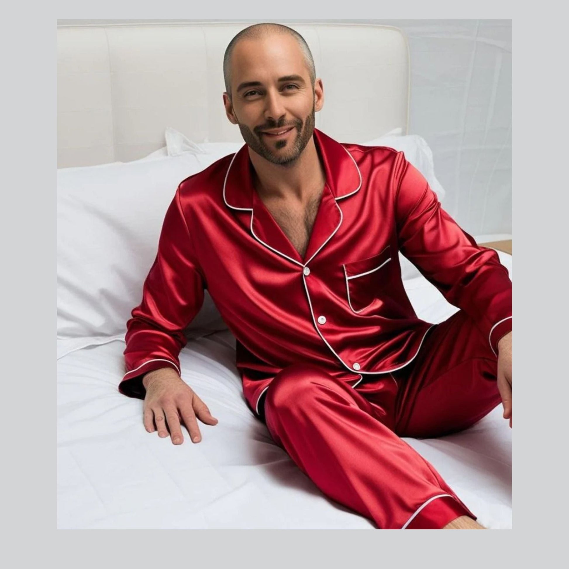 Men's Mulberry Silk Pajama Set Red - Velora Luxury Fashion