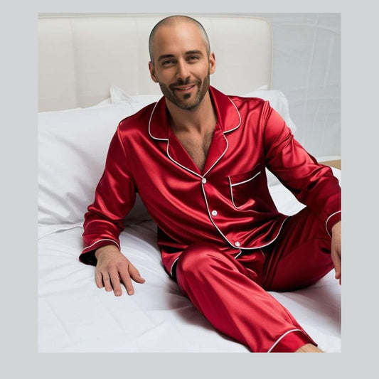 Men's Mulberry Silk Pajama Set Red - Velora Luxury Fashion