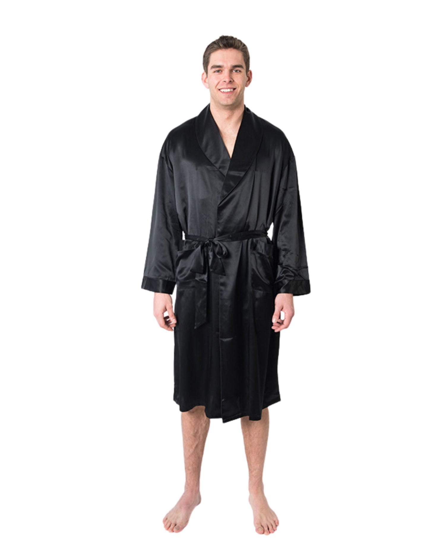Men's Mulberry Silk Robe Black - Velora Luxury Fashion