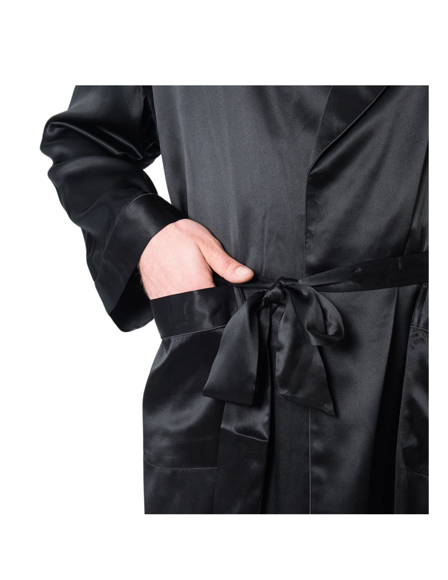 Men's Mulberry Silk Robe Black - Velora Luxury Fashion