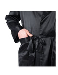 Men's Mulberry Silk Robe Black with Twilight Blue Collar - Velora Luxury Fashion