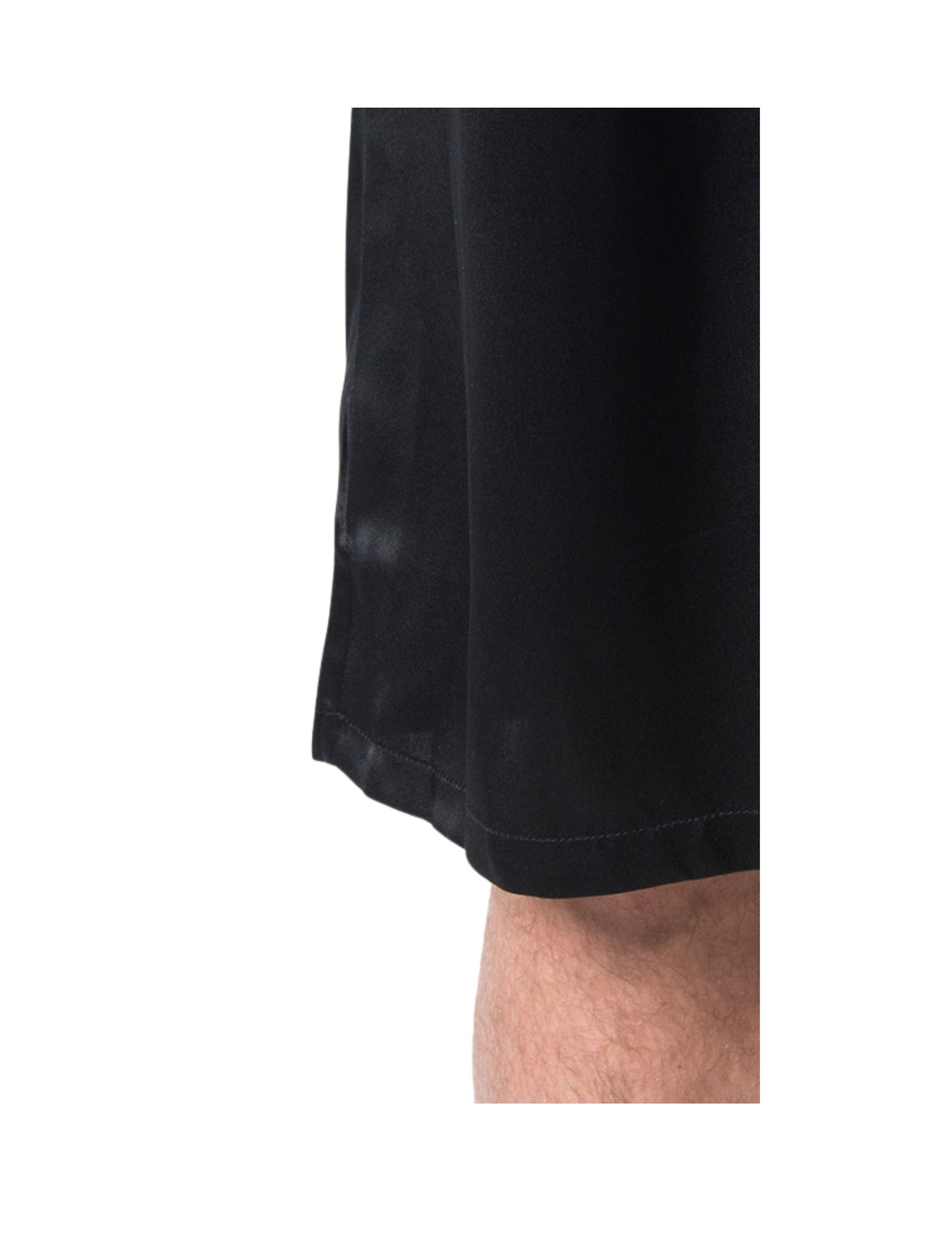 Men's Mulberry Silk Robe Black with Twilight Blue Collar - Velora Luxury Fashion