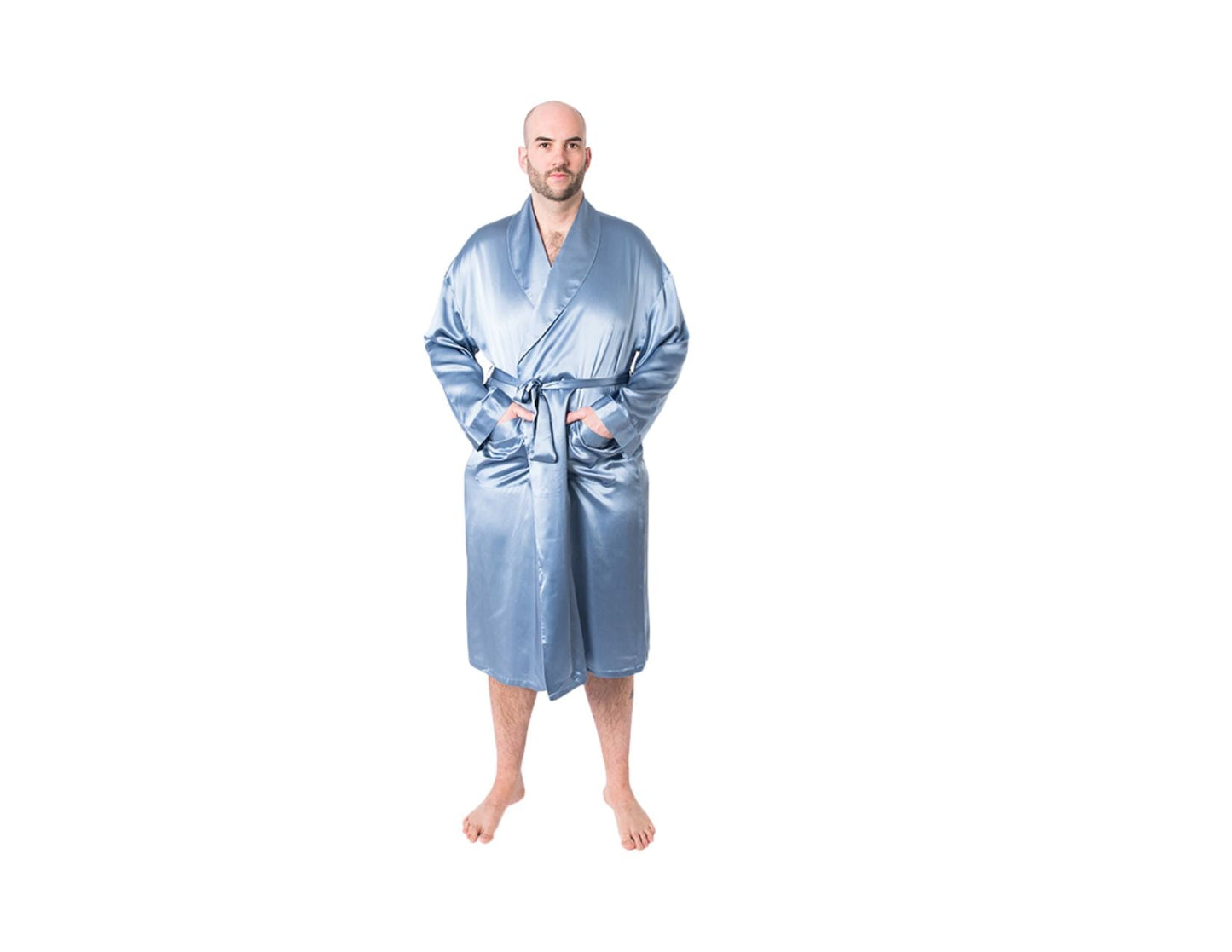 Men's Mulberry Silk Robe Twilight Blue - Velora Luxury Fashion