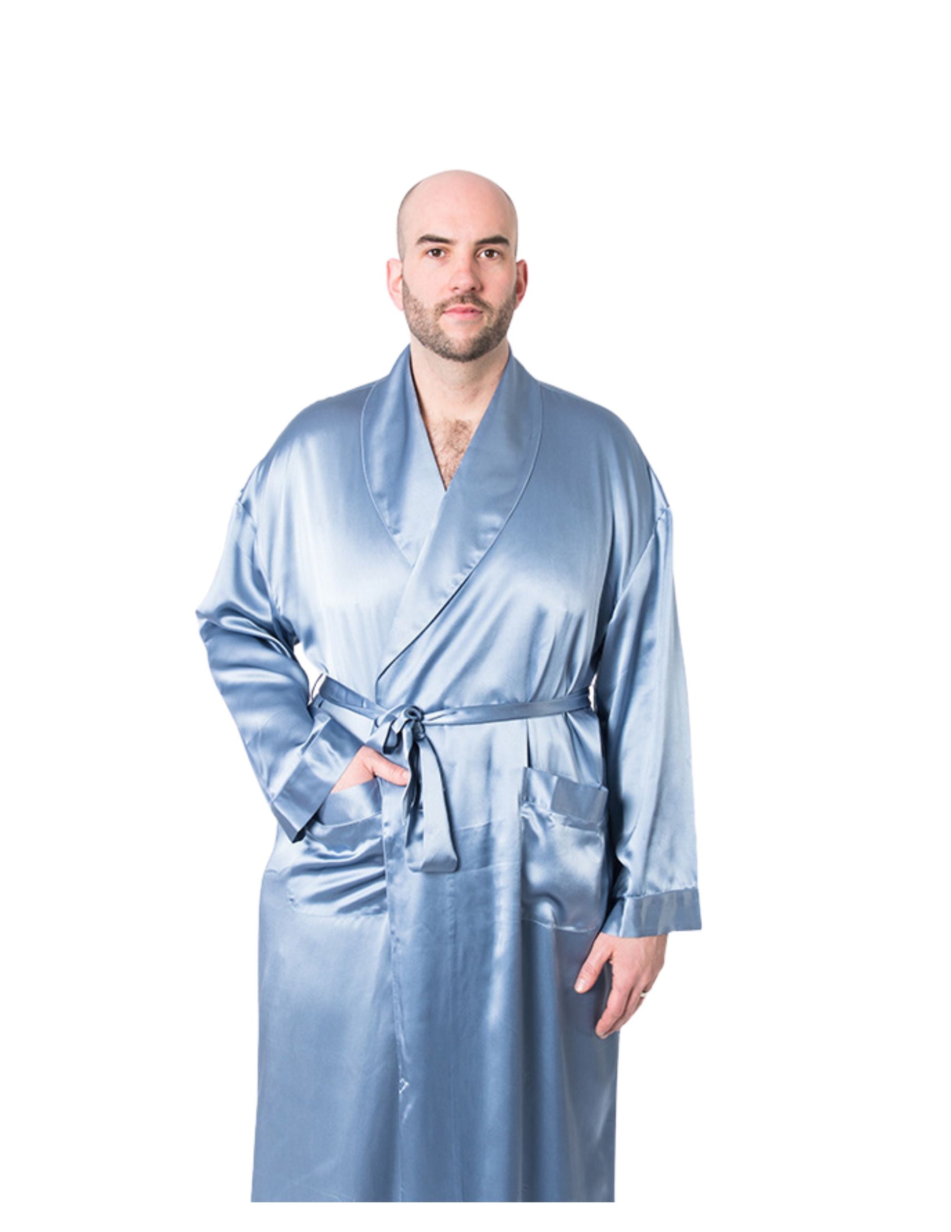 Men's Mulberry Silk Robe Twilight Blue - Velora Luxury Fashion