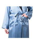 Men's Mulberry Silk Robe  Twilight Blue with Black Collar - Velora Luxury Fashion