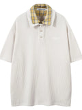 Men's Plaid Collar Short Sleeve Ribbed Polo - Velora Luxury Fashion