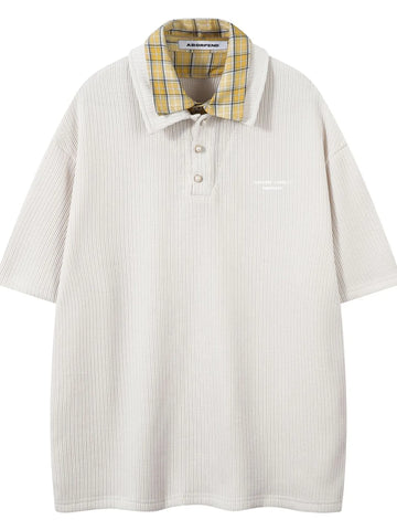 Men's Plaid Collar Short Sleeve Ribbed Polo - Velora Luxury Fashion