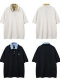 Men's Plaid Collar Short Sleeve Ribbed Polo - Velora Luxury Fashion