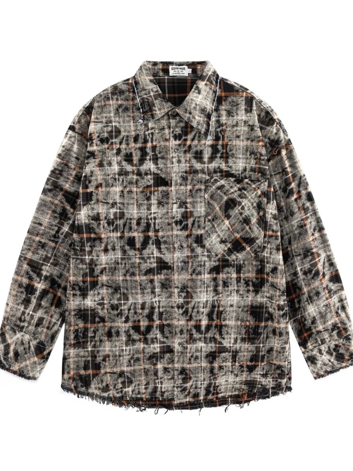 Men's Plaid Flannel Shirt with Raw Edge Details - Velora Luxury Fashion