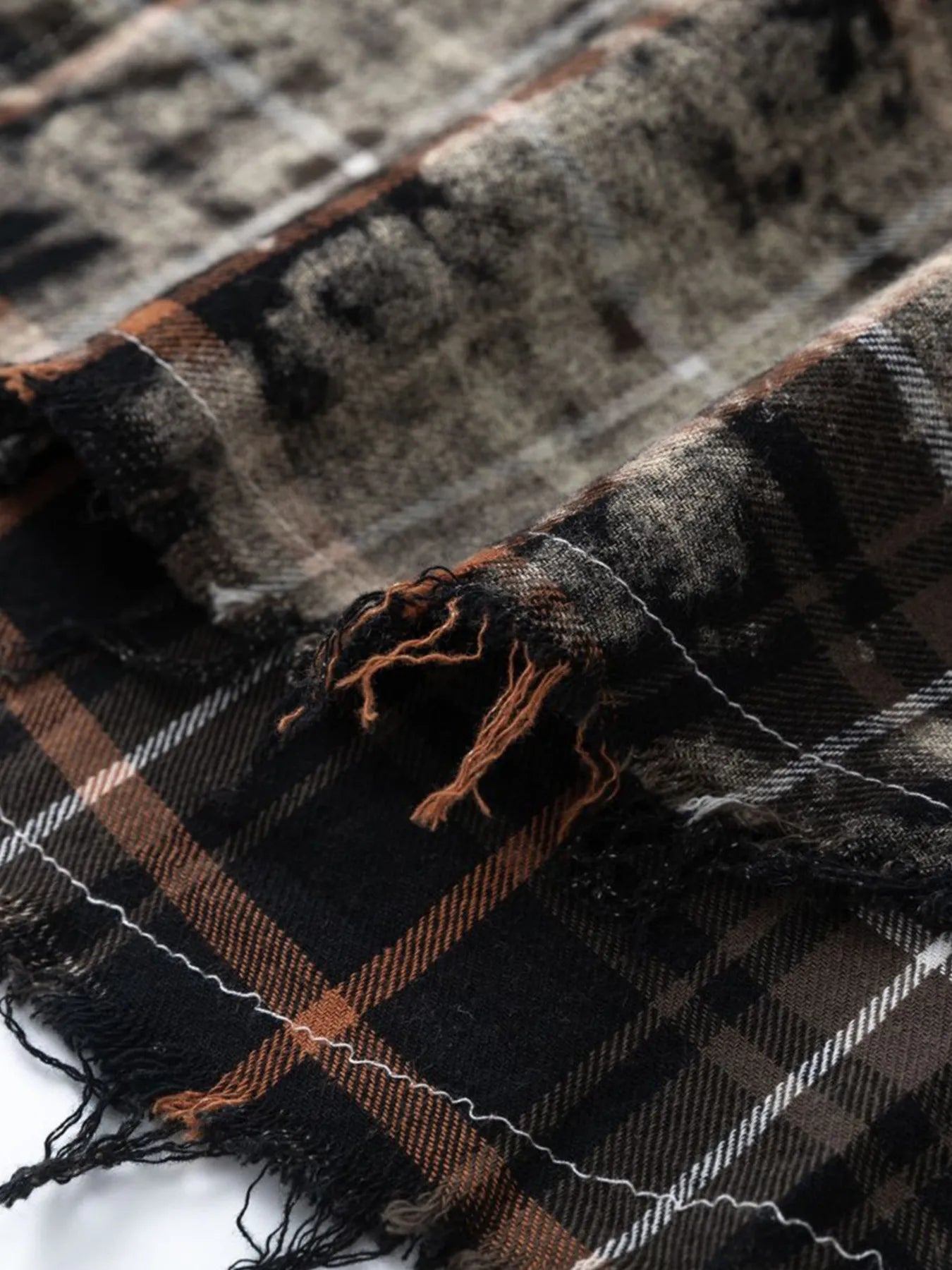 Men's Plaid Flannel Shirt with Raw Edge Details - Velora Luxury Fashion