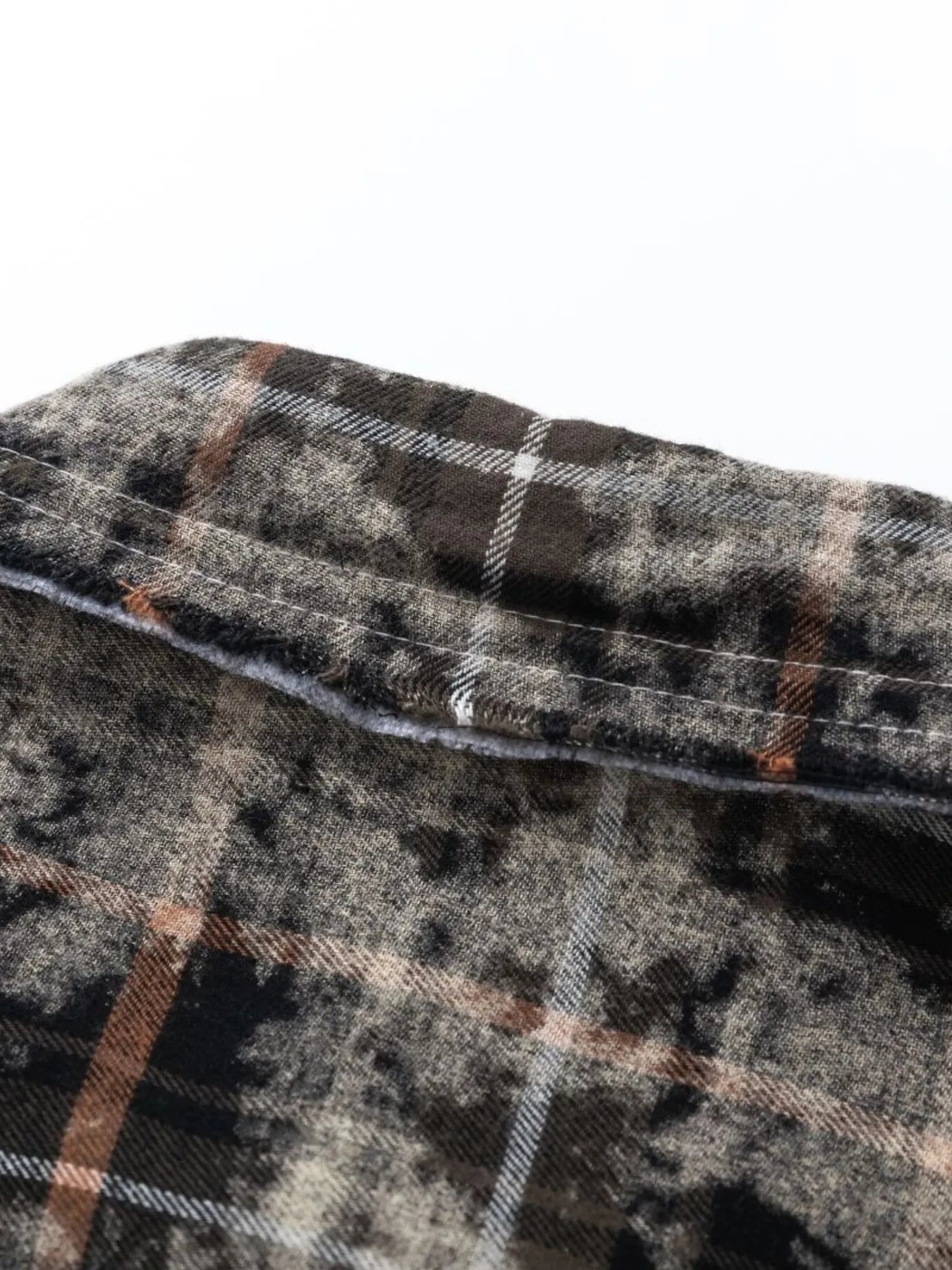 Men's Plaid Flannel Shirt with Raw Edge Details - Velora Luxury Fashion