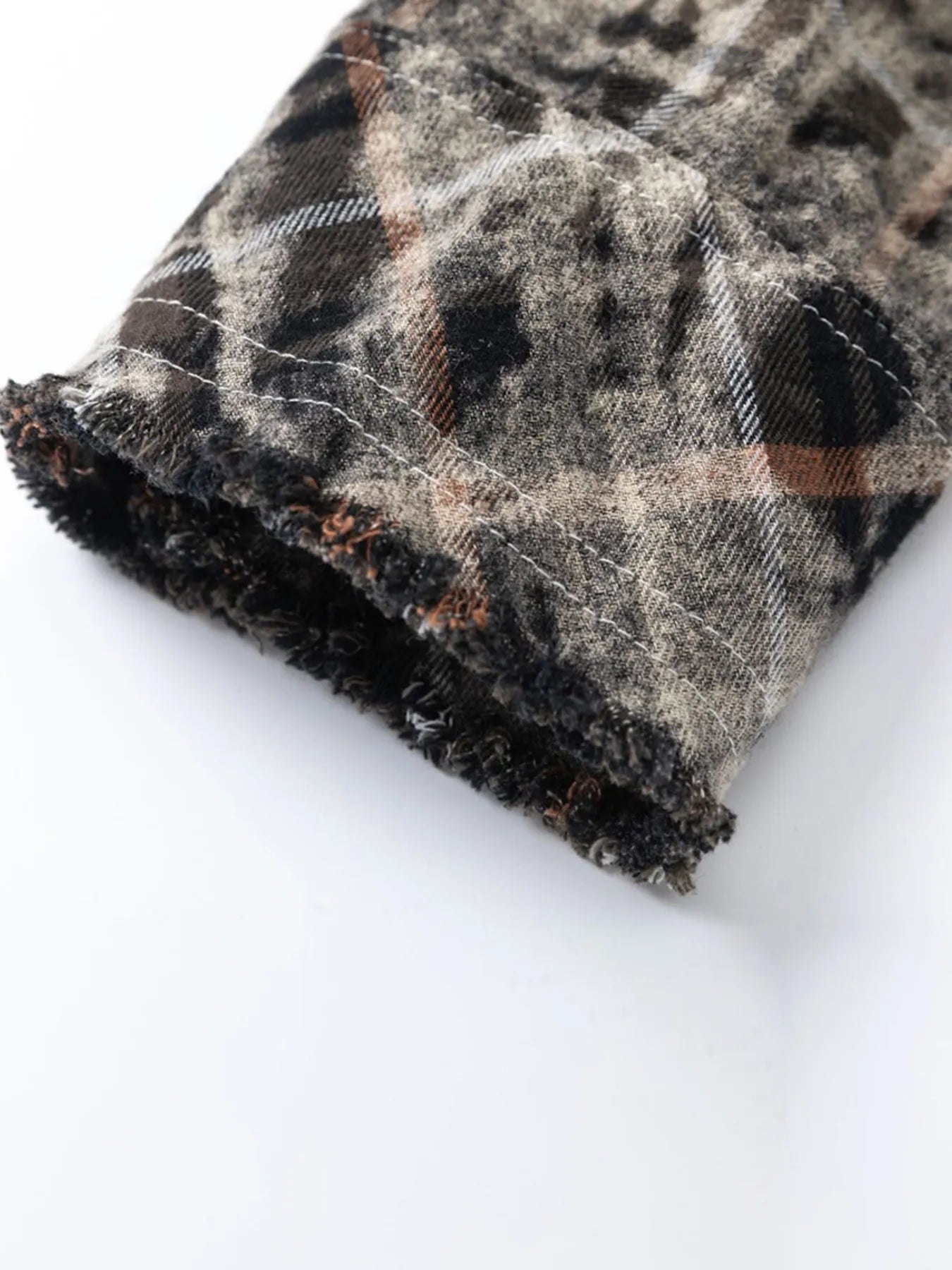 Men's Plaid Flannel Shirt with Raw Edge Details - Velora Luxury Fashion