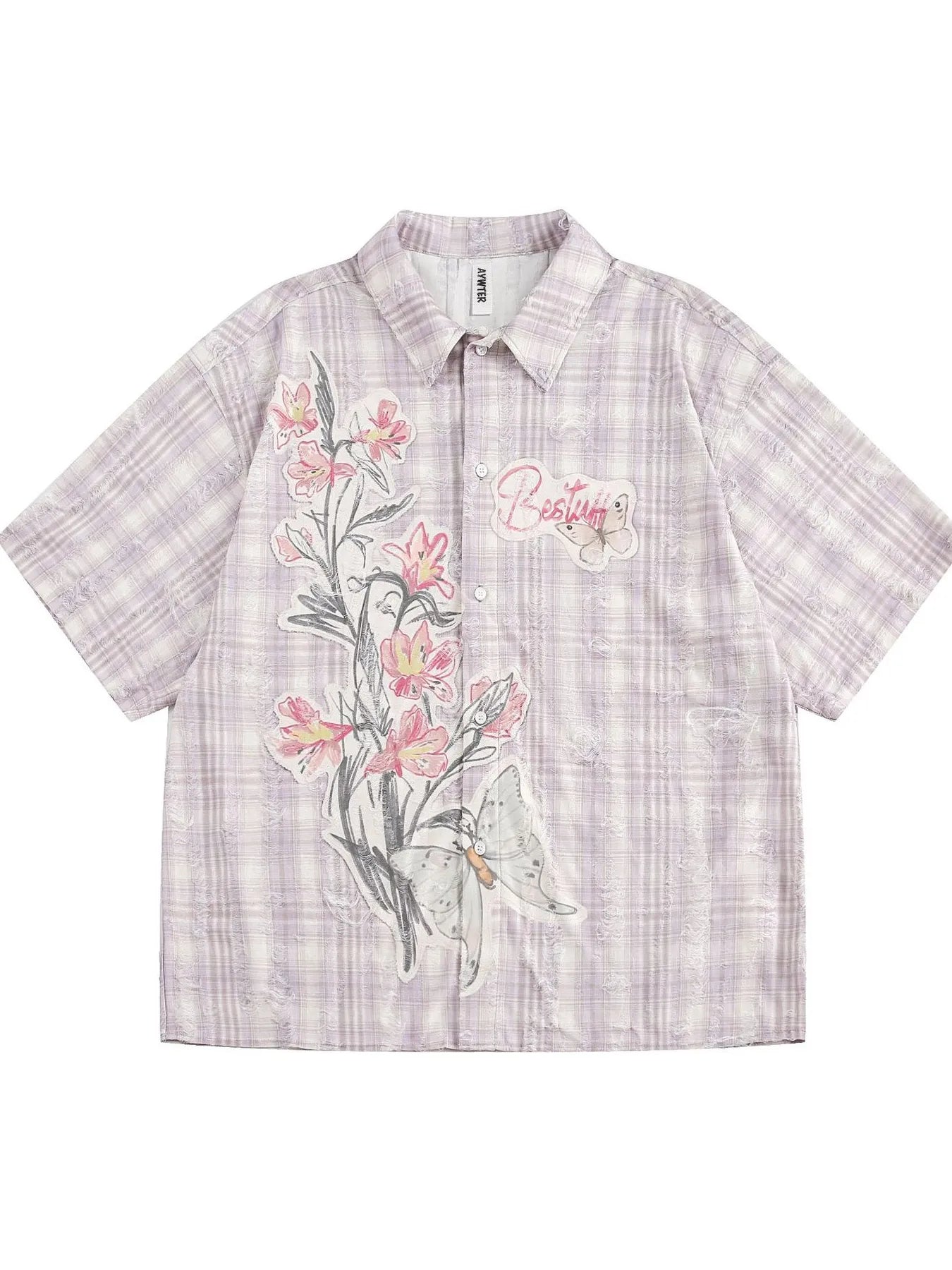 Men's Plaid Floral Short Sleeve Shirt - Velora Luxury Fashion