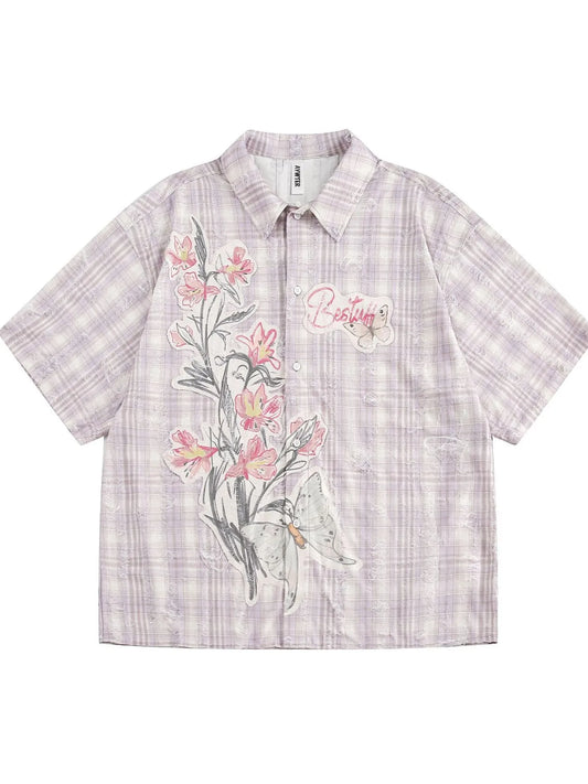 Men's Plaid Floral Short Sleeve Shirt - Velora Luxury Fashion