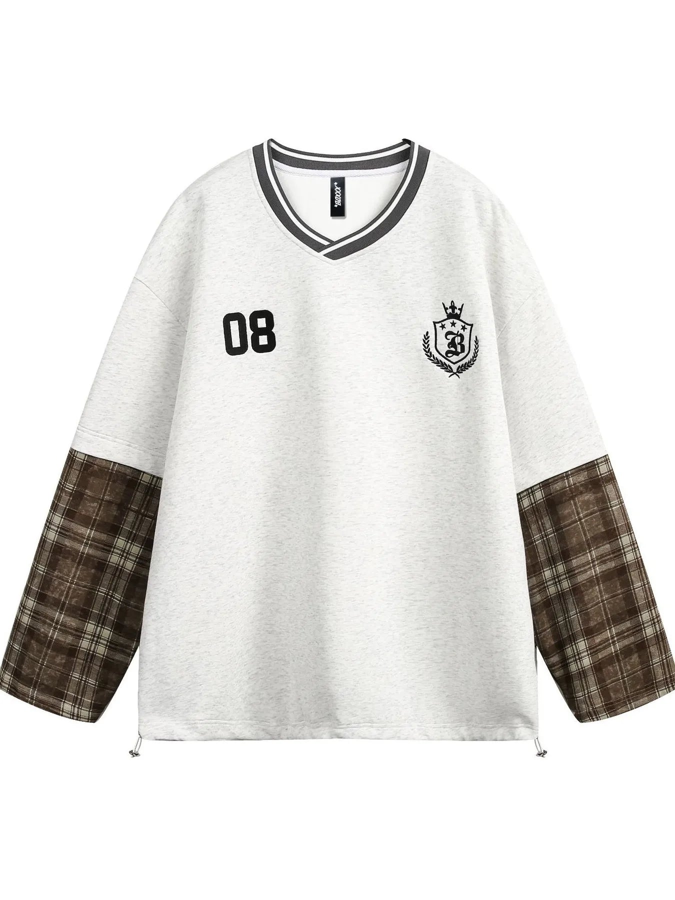 Men's Plaid Sleeve V-Neck Sweatshirt - Velora Luxury Fashion