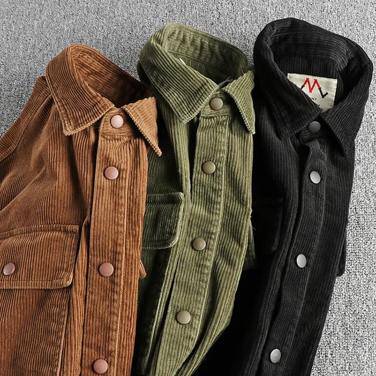Men's Plus Size Corduroy Button Up Long Sleeve Jacket - Velora Luxury Fashion