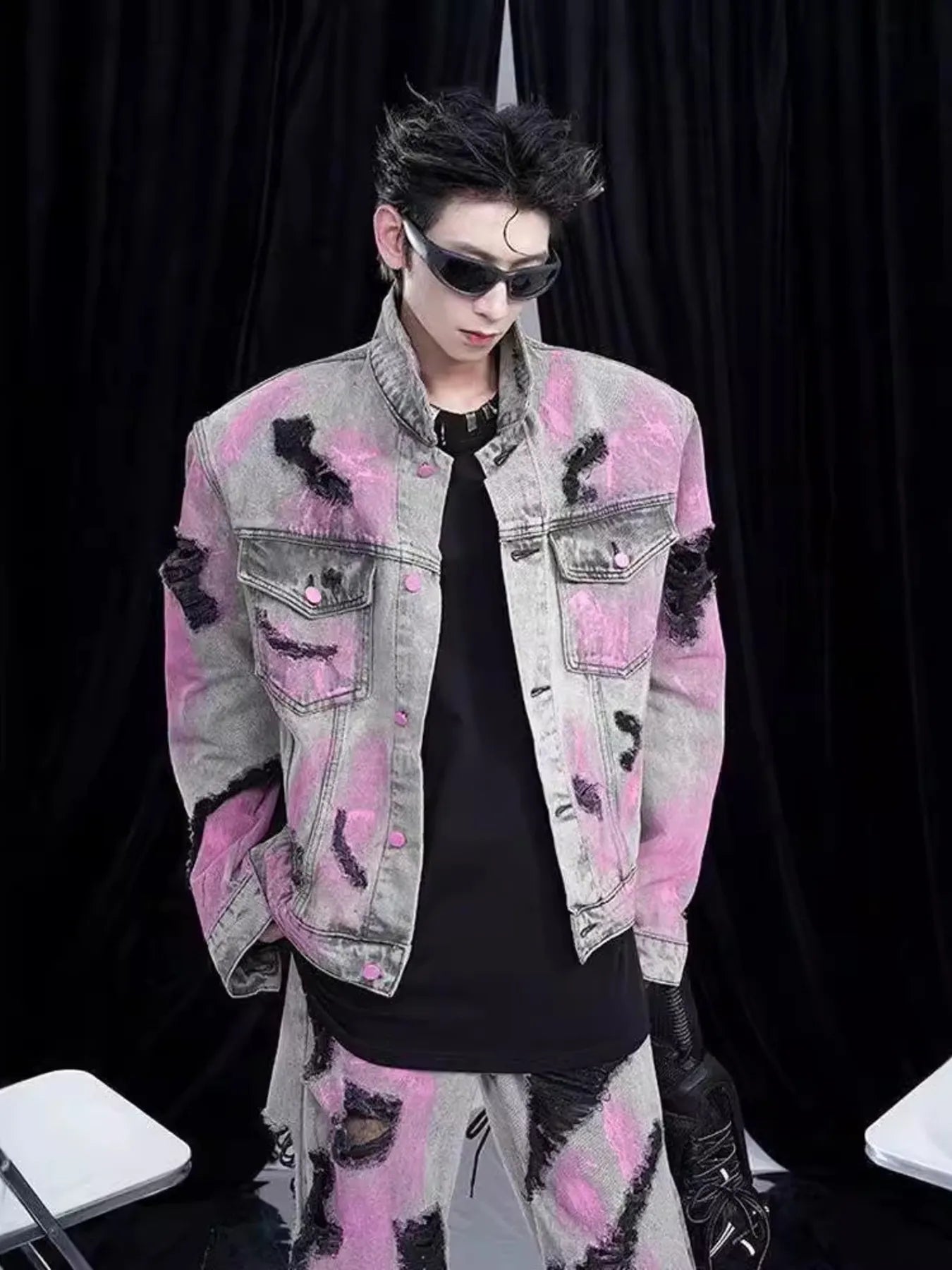 Men's Plus Size Graffiti Washed Button Up Denim Jacket - Velora Luxury Fashion