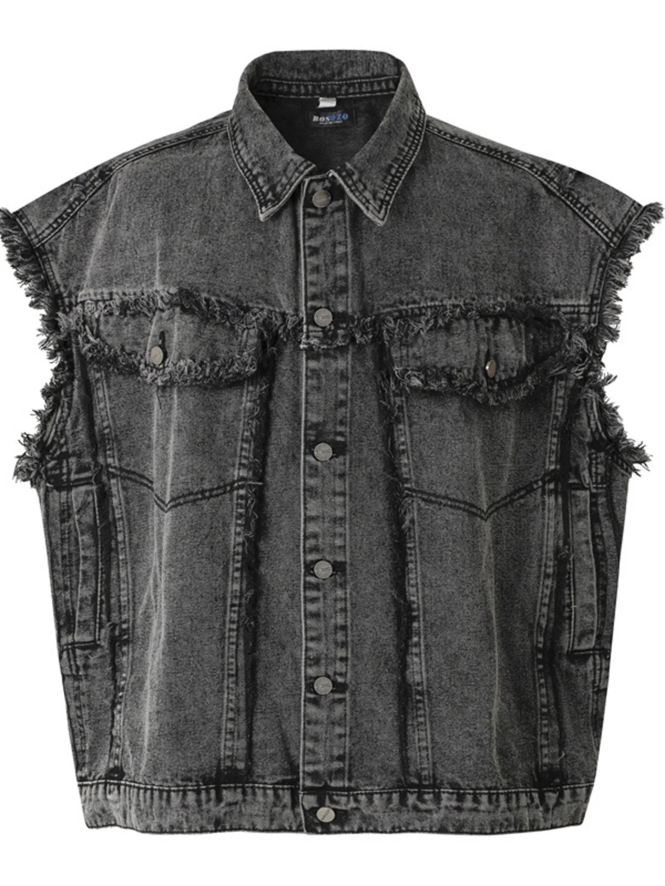 Men's Raw Hem Button Up Sleeveless Denim Jacket - Velora Luxury Fashion