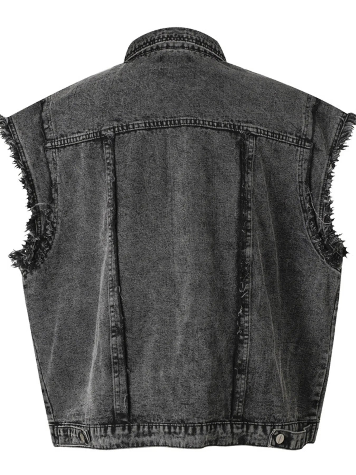 Men's Raw Hem Button Up Sleeveless Denim Jacket - Velora Luxury Fashion
