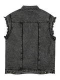 Men's Raw Hem Button Up Sleeveless Denim Jacket - Velora Luxury Fashion
