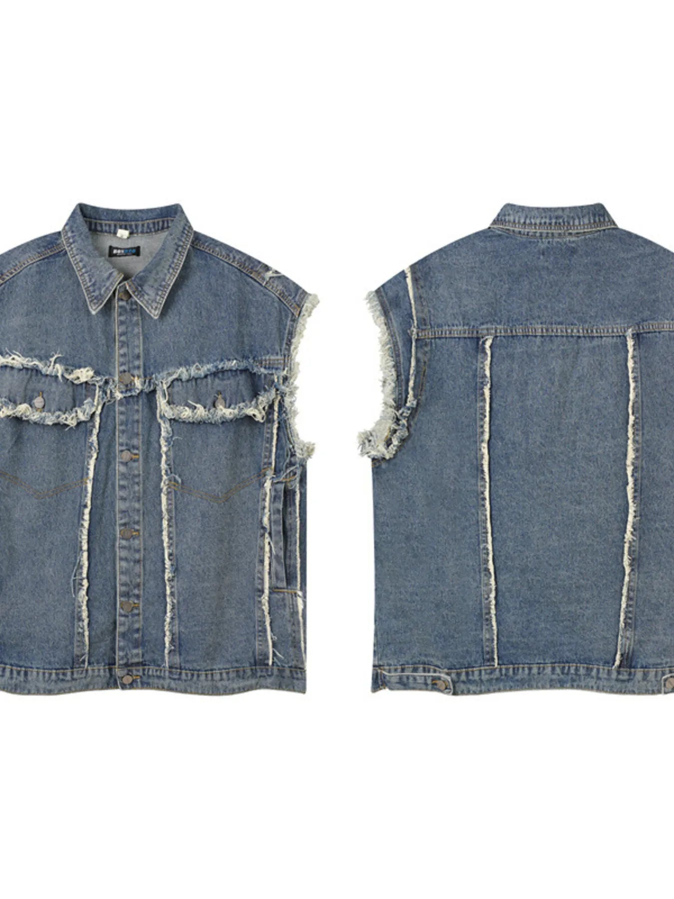 Men's Raw Hem Button Up Sleeveless Denim Jacket - Velora Luxury Fashion