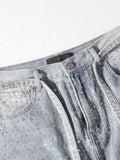 Men's Rhinestone Embellished Wash Relaxed Fit Jeans - Velora Luxury Fashion