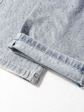 Men's Rhinestone Embellished Wash Relaxed Fit Jeans - Velora Luxury Fashion