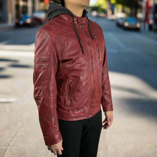 Men's Sheep Leather Jacket with Removable Hoodie - Velora Luxury Fashion