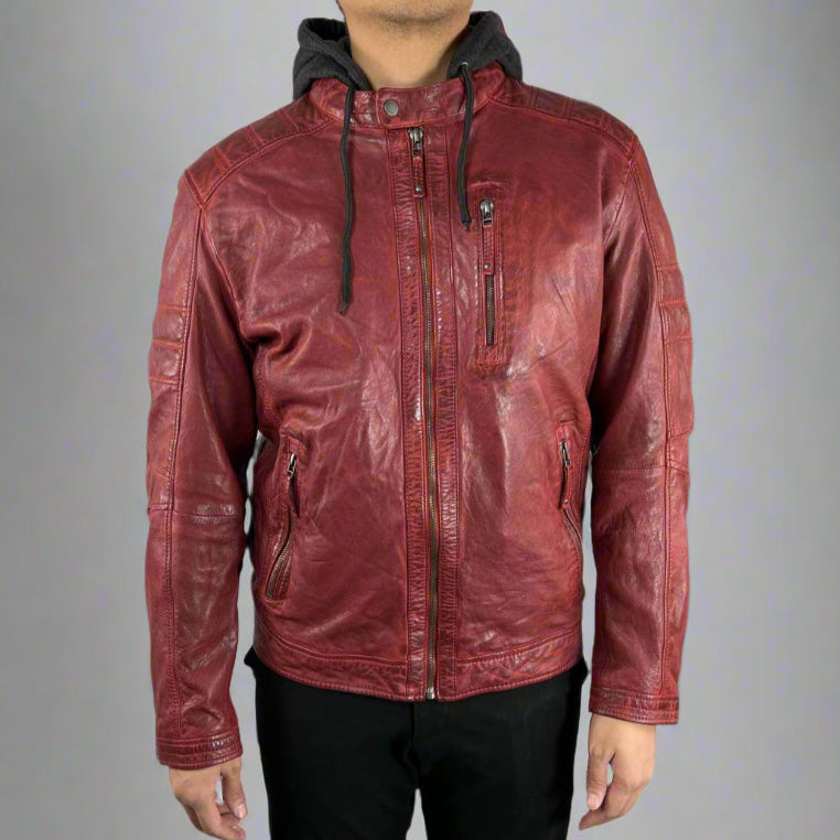Men's Sheep Leather Jacket with Removable Hoodie - Velora Luxury Fashion
