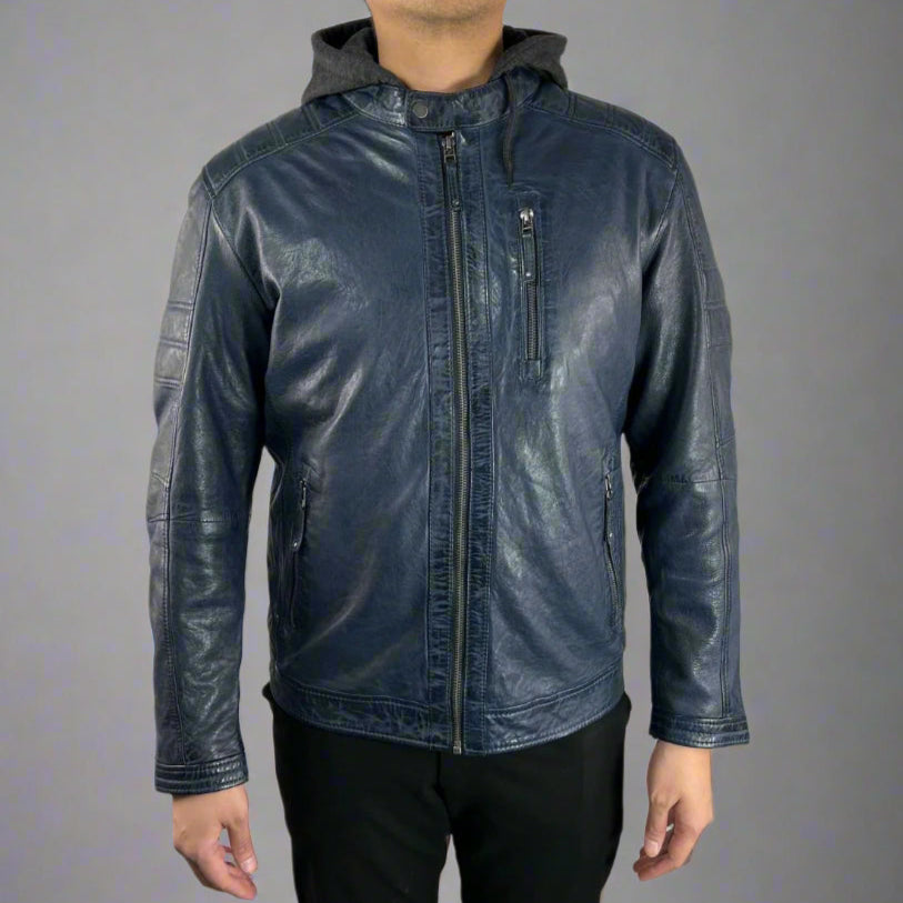 Men's Sheep Leather Jacket with Removable Hoodie - Velora Luxury Fashion