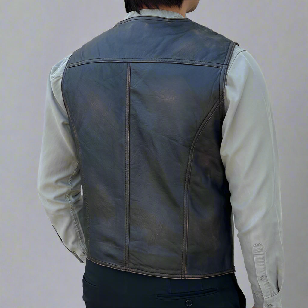 Men's Sheep Leather Ruboff Vest. Classic Button Closure & Front Pockets - Velora Luxury Fashion