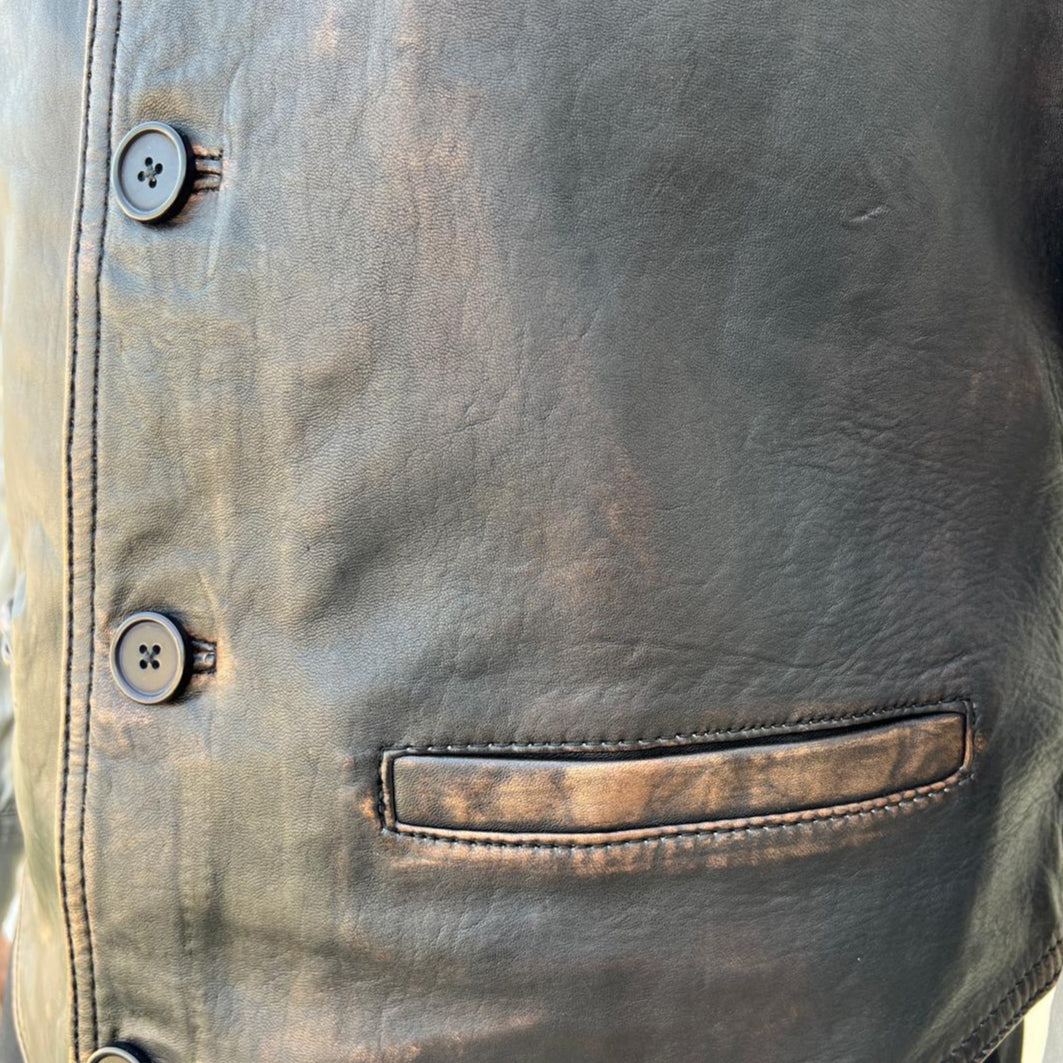 Men's Sheep Leather Ruboff Vest. Classic Button Closure & Front Pockets - Velora Luxury Fashion