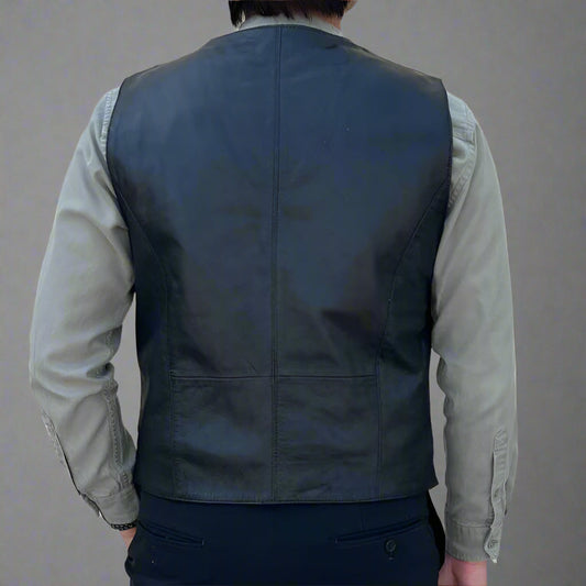 Men's Sheep Leather Vest. Snap Closure & Front Pockets - Velora Luxury Fashion