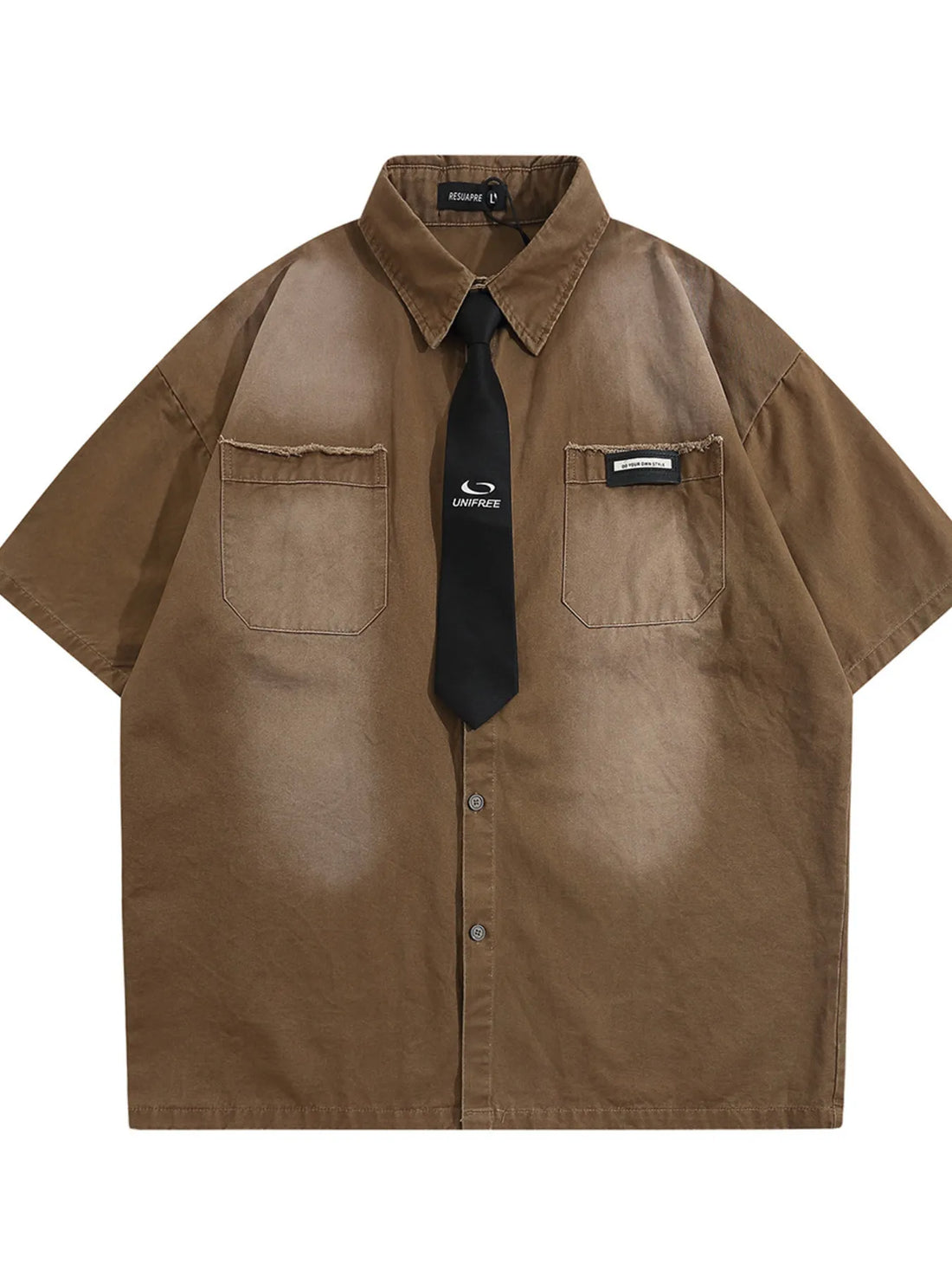 Men's Short Sleeve Denim Shirt with Tie Detail - Velora Luxury Fashion