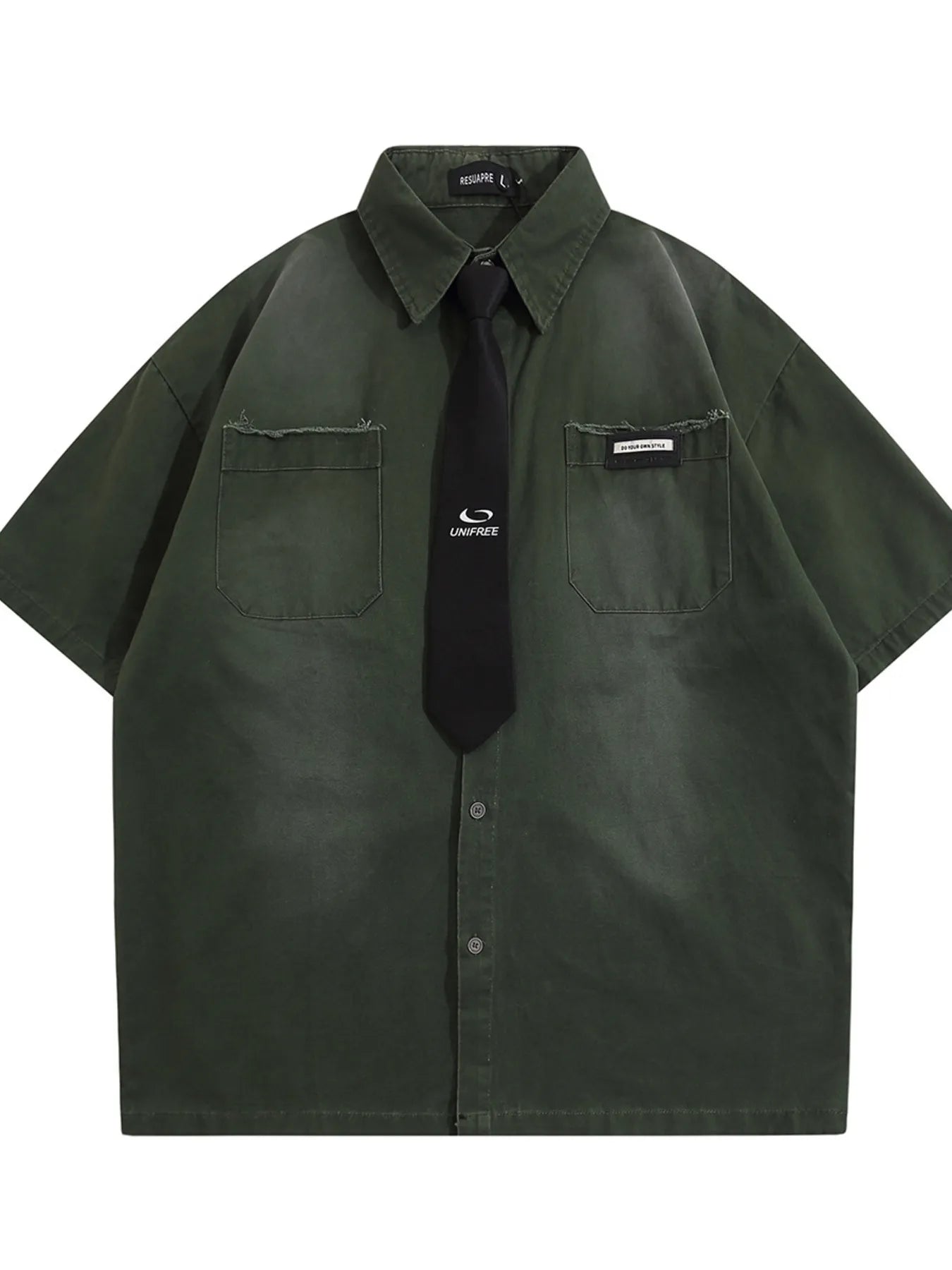 Men's Short Sleeve Denim Shirt with Tie Detail - Velora Luxury Fashion