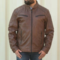 Men's Snap Collar Leather Jacket - Velora Luxury Fashion