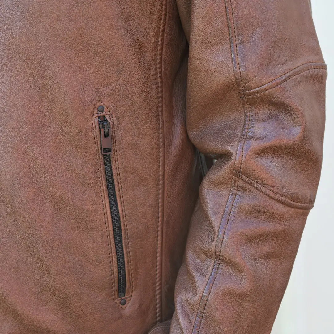Men's Snap Collar Leather Jacket - Velora Luxury Fashion