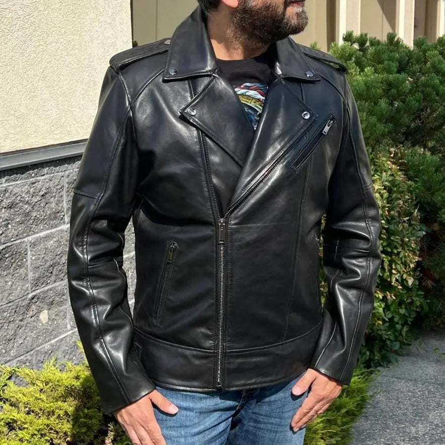 Men's Soft Lamb Leather Biker-Look Jacket - Velora Luxury Fashion