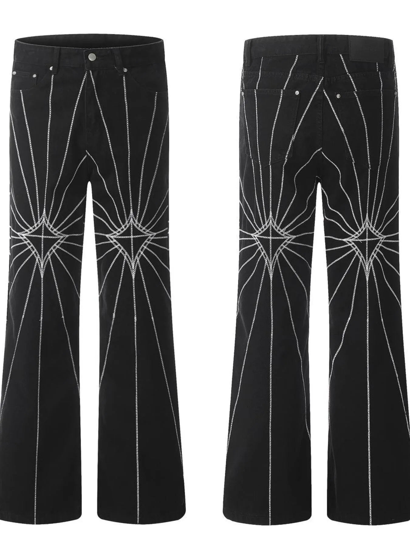 Men's Spider Web Embroidered Flared Jeans - Velora Luxury Fashion